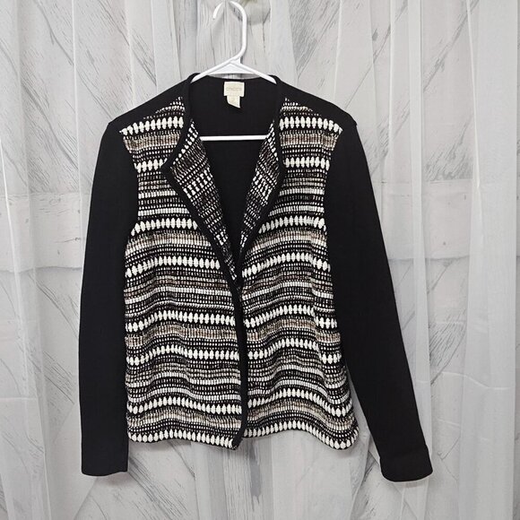 Chico's Black Gray Knit Boho Cardigan Sweater Size 2 (L) - Picture 10 of 14
